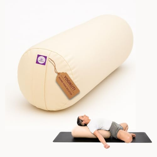 Yogikuti Iyengar Yoga Bolster Pillow – 100% Cotton Cylindrical Bolster for Restorative Yoga & Meditation – Firm & Durable Support Cushion with Washable Cover for Alignment & Comfort (White)