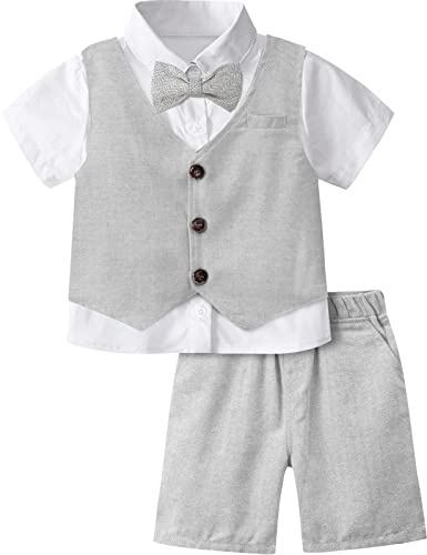 mintgreen Baby 3 st gentleman outfit, fiskbensmönster bröllop dopkläder skjorta & väst & shorts, 1–6 år, LJUSGRÅ, 4-5 år