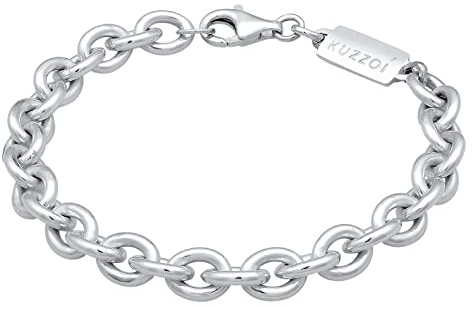 Kuzzoi Pulsera de plata de ley 925 maciza con eslabones de ancla (5 mm) para hombre, pulsera de ancla redonda de plata de ley 925, pulsera para hombre con mosquetón