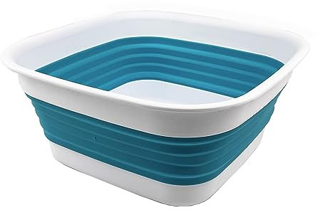 SAMMART 8L zusammenklappbare Wanne – Faltbare Geschirrwanne – tragbares Waschbecken – platzsparende Kunststoff-Waschwanne (Weiß/Keramikblau)