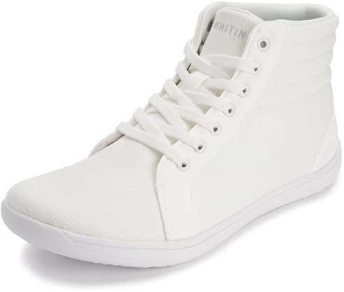WHITIN Women's Wide Width High-top Minimalist Barefoot Sneakers Fashion Canvas Zero Drop Size 8W Mid Ankle Casual Walking Workout Shoes All White 39