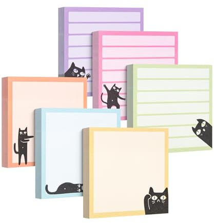 Mr. Pen - Note adesive, 7,6 x 7,6 cm, 6 blocchetti, 480 fogli, note adesive gatto nero, blocco note gatto, set di note adesive