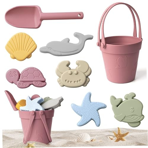 11 pezzi/set giocattoli di sabbia giocattoli da spiaggia in silicone colorato per uso alimentare con borsa a rete includono secchio pala stampi per sabbia e auto casuali giocattoli per sabbiera imperm