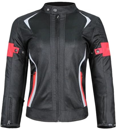 Chaqueta de motocicleta transpirable para mujer, 5 almohadillas protectoras, forro impermeable, Rojo - Chaqueta, M