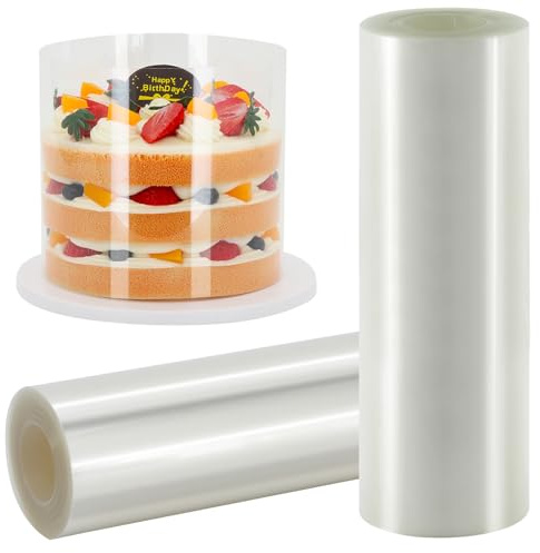 Qmino Cake Collar, Transparent Cake Rolls, Clear Cake Strips, DIY Acetate Sheet, Surrounding Edge for Baking Decorate, Chocolate Mousse Cake Elegant Cake Wrapping 8X394 inch
