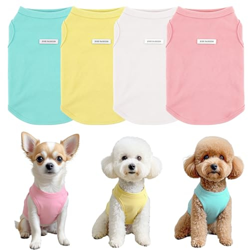 4Pcs Dog Shirt Dog Summer Clothes Sleeveless Doggy T-Shirt Colorful Puppy Tank Tops Breathable Vest Tshirts for Small Medium Dogs Cat Clothing (4pcs(Yellow+White+Green+Pink), M(2.5-4kg))