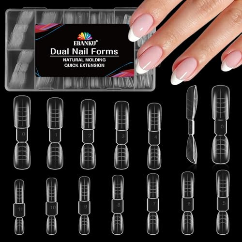 EBANKU 120 PCS Unghie Finte Nail System Dual Nail Form, Riutilizzabili Nail Dual Form Kit Nail Form Double Shape Acrilico Tips Unghie con Scala Graduata per Unghie Strumenti, 12 misure