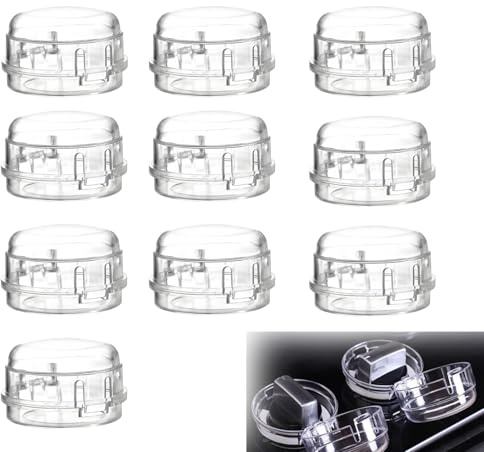 10 Stück Herdknopf Kindersicherung, Herdschutzgitter aus PP, Ø 6 cm und 4 cm Hohe Kindersicherung Herd Drehknöpfe mit Kleber, Temperaturbeständigkeit, für Backofen und Herd (Transparent)