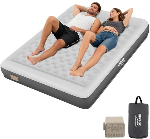 HiiPeak Inflatable Mattress, Air Bed, Double Airbed with Built in Pump, Blow Up Mattress, Folding Guest Bed Self Inflating with Flocked Surface for Camping and Home Use (Double(190 * 150CM))
