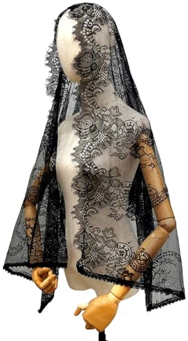 Wayfadacc Elegante Mantón De Encaje Negro Para Evento Boda Accesorio Mantilla Tradicional Tejido Poliéster Ligero Y Transpirable Bufanda Para Invitados Boda Diseño Encaje