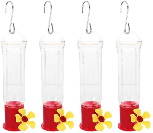JIEBWCHA Mangeoire pour Oiseaux-Mouches pour L'Extérieur | Distributeur Nourriture Et Abreuvoir Transparent | Mangeoire 4 Pièces Anti-Fourmis Et Abeilles pour Petits Oiseaux avec Crochets Inoxydables