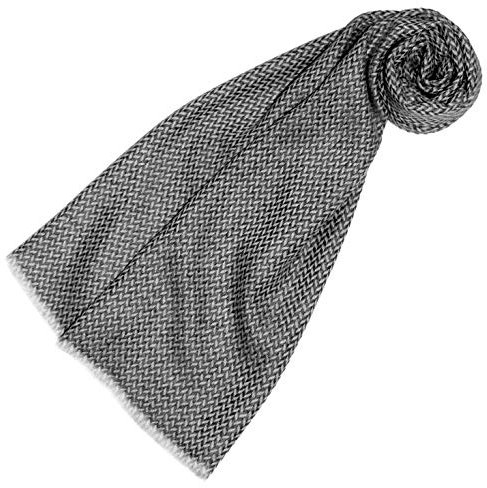 Lorenzo Cana Damen Schal grau 100% Kaschmir flauschig leichter Kaschmirschal Winterschal Naturfaser Fischgrätmuster Damenschal Frauenschal Fischgrat Grau Weiss 78594