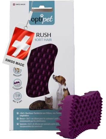 OptiPet <3in1> Tierbürste für Hund & Katze | Kurzhaar | Massage-effekt | Kein Verletzungsrisiko | Auch Nassanwendung | Kräftigt Fell | Entfernt Haare