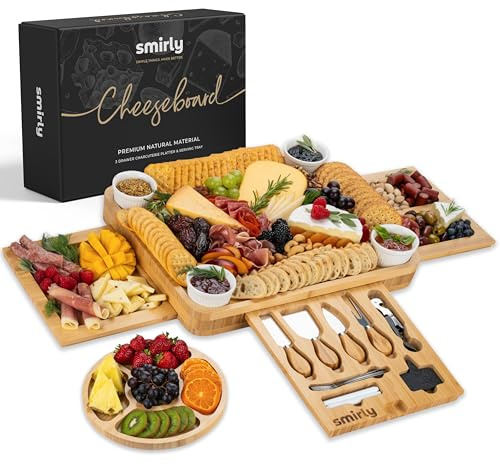 SMIRLY Charcuterie Boards Set - Large Bamboo Cheese Board Set - House Warming Gifts New Home, Wedding Gift for Couple, Bridal Shower Gift, Birthday Gifts for Women