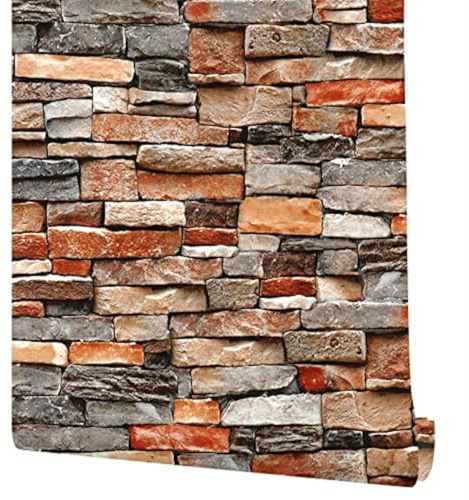 MelunMer Stone Peel and Stick Wallpaper Rock 3D Stacked Faux Stone Contact Paper for Wall Self-Adhesive Removable Wallpaper for Bedroom Kitchen Backsplash Farmhouse Wall Paper Vinyl 17.7IN W 393IN L
