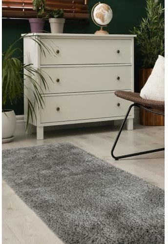 Modern Style Rugs Lush Ultra Soft Rug, Machine Washable, Silver Shaggy Grey Sustainable Area Runner Rug. Suitable for Indoor Living Space - 67x180 cm