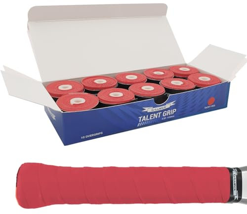 G-Lueck 10er Set Tennis Griffband (sehr griffig) | 0,50-0,60mm Stärke | Overgrip für Squash Badminton Schläger & Kicker inkl. selbstklebendes Abschlußband | Anti-Rutsch (Rot)