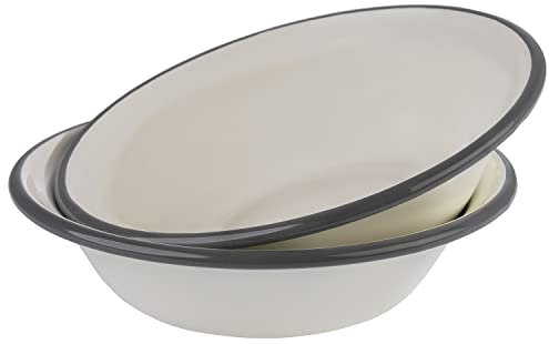 APS 98669 Schale 2er Set -EMAILLE- Ø 16,5 cm, emaillierts Stahlblech, Farbe: cremeweiß mit grauem Rand