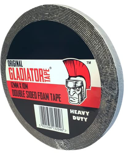 Gladiator® (1 Pack) Double Sided Foam Tape Black Heavy Duty (12mm x 10m) Number Plate Sticky Adhesive Mounting Tape Waterproof for Automotive, Mounting, LED. Permanent Strong Glue