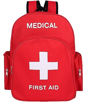Jipemtra Red Emergency Bag First Aid Backpack Empty Medical First Aid Bag Treatment First Responder Trauma Bags for Camping Cycling Outings Daycare