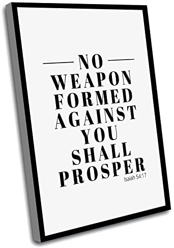 Decor For Bedroom,Isaiah 54:17,No Weapon Formed Against You Shall Prosper,Minimalistic Christian Wall Art,Typography Bible Verse Poster,Framed Bible Verses,12x16 Inch Framed Wall Art