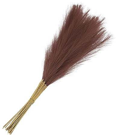 MECCANIXITY 20Pcs Faux Pampas Grass,21/55cm Fake Pampas Grass Decor for Living Room Party Wall Vase Wedding Decoration,Dark Brown