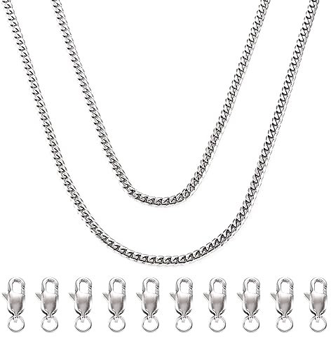 PandaHall 2 m 304 Edelstahl kubanische Gliederkette Panzerkette mit 10 Stück Karabinerverschlüssen für Männer Frauen Halskette Schmuckherstellung