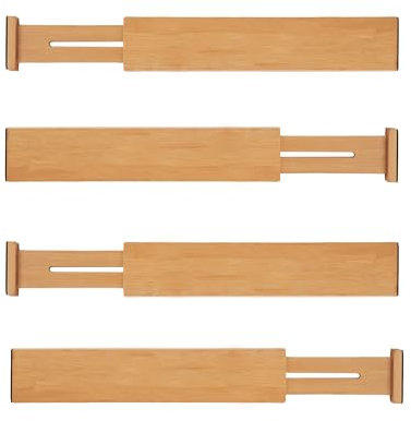 TARUNMO Kitchen Drawer Dividers Set of 4,Drawer Dividers for Clothes Expandable 35-47.5cm, Wooden Cutlery Tray Cushioning Pads