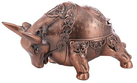 XBHGSY Cendrier Sur Pied Pour Extérieur Cendrier Fu Niu Salon Maison Bureau Cendrier Flip Ornements Cuivre Rouge