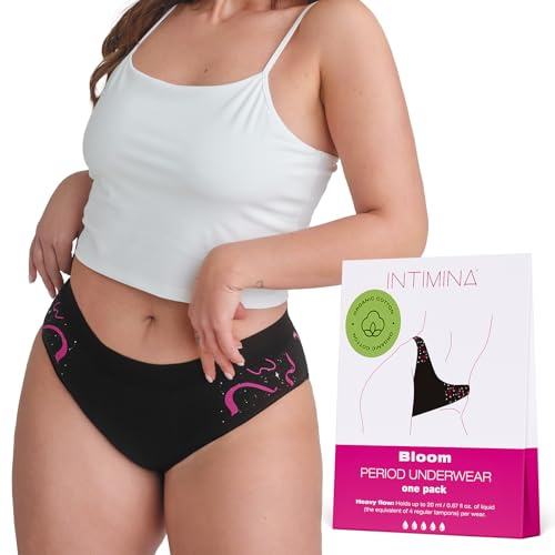 INTIMINA Bragas Menstruales Bloom con la Máxima Retención y Comodidad, Bragas Menstruales para Mujer (FR/ES, Letras, L, Regular, Regular, 1, Black)