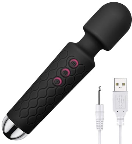Vibration für Frauen Massagestab Massager Leises&Starkes,Elektrischer Handheld Kabelloses Handmassagegerät Stab-Massager aus Weiches Silikon, 20 Vibrationsmodi& 8 Geschwindigkeiten,Ganzkörper,Schwarz