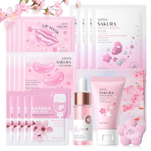 Sakura Rutina Facial Mujer Pack, Kit Regalo Mujer, Juegos de Regalo para Mujeres, Kit Sakura Facial para Adolescentes y Mujeres, Set Diario Completo de Belleza con Crema Hidratante, Suero, etc
