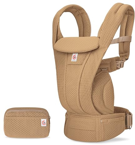 Ergobaby Omni Deluxe All-in-One Babytrage für Neugeborene ab Geburt bis 20kg, Ergonomische 4-Positionen Mesh Babytrage Rückentrage Baby-Tragetasche, Camel