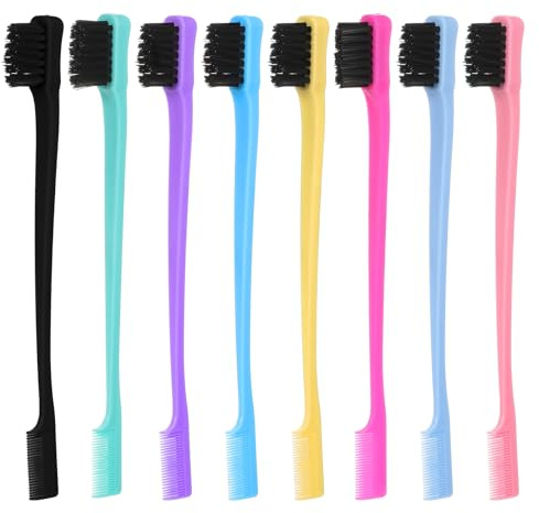 Oruola Lot de 8 brosses de contrôle des bords, 8 pinceaux de couleur pour les bords, brosse à double extrémité pour cheveux, adaptée pour peigner les franges, la racine des cheveux, les sourcils et