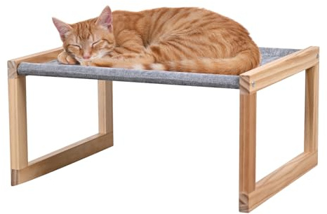 DGBAOBEI Cat Bed, Cat Sofa with Solid Wood Frame, Linen Fabric Cats Cradle,A Comfortable Space for Cats (Grey)