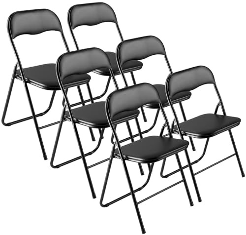 VEVOR Set di 6 Sedie Pieghevoli in Pelle con Struttura in Metallo Resistente e Cuscino Imbottito, Sedie Pieghevoli Portatili per Tavolo da Gioco, Sgabello Impilabile per Casa, Cortile, Feste, Nero