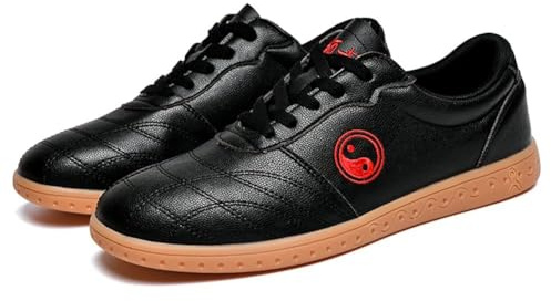 Zapatos de Kung Fu para Hombres y Mujeres Zapatillas Planas de Artes Marciales Chinas Zapatillas de Cuero para Caminar con Cordones de Moda