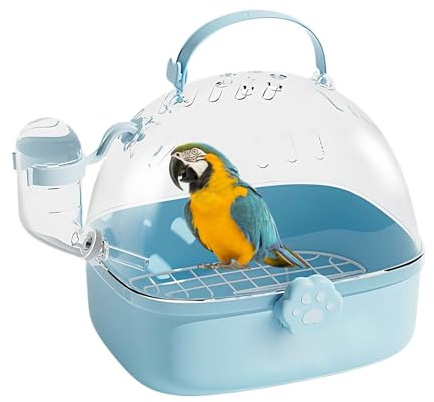 Caja de transporte para pájaros | Caja de transporte para animales pequeños de PVC con botella | Espaciosos utensilios de transporte para pájaros | Para chinchillas, guacamayos, conures, cacatúas