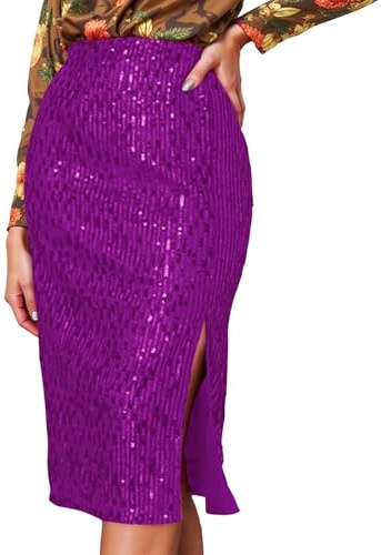 Paljettkjol damer glitterkjol paljetter låg midja pennkjolar nyårsafton outfit gyllene paljettkjol elastisk fest karneval glittrande kort kjol, lila, M
