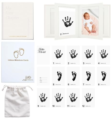 14-delars set med fotoalbum, Newborn baby handtryck eller fotavtryck rengörings-touch bläckdyna kit, Newborn Keepsake, set för nyfödda, Babyhandavtryck och Fotavtryck (Lyxigt fotoalbumspaket)