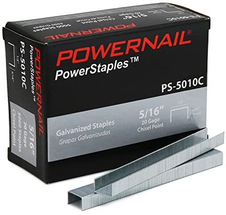 Powernail PS5010C 20 Gauge 1/2 Inch Crown 5/16 Inch Length Chisel Point Collated Galvanized Staples (Box of 5000)