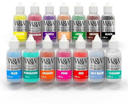 Airbrush Food Coloring Set - 13 x .35 fl.oz Bottles - Gluten Nut & Lactose Free. Vegan - Non-Clogging Edible Paints for Decorating Cupcakes, Sweets, Chocolate, Cakes, Donuts, Cookies & Biscuit Bakes.