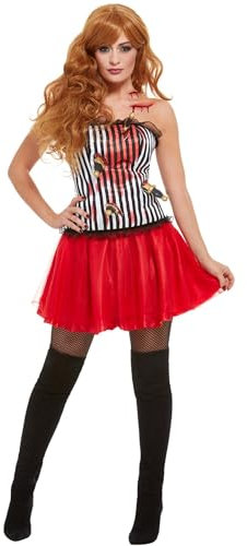 Smiffys Deluxe Knife Throwers Assistant Costume, White with Corset & Skirt, Circus Fancy Dress, Jester Dress Up Costumes