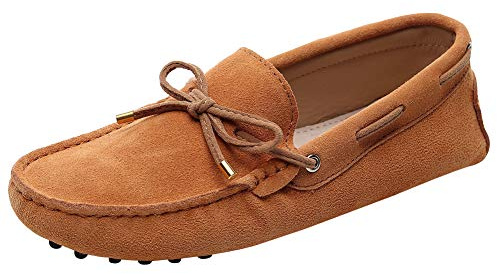 Jamron Donna Classico Scamosciato Papillon Loafers Comodo Fatto a Mano Mocassini Pantofola Abbronzatura 24208-2 EU38
