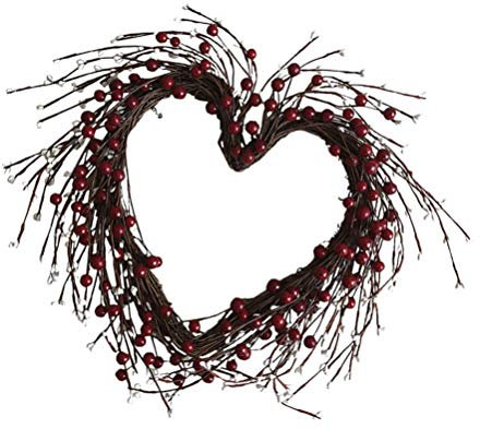 PRETYZOOM Rattan Herz Kranz 40cm Türkranz Holz Wandkranz Natur Weidenkranz Beerenkranz Rebenkranz DIY Naturkranz Rohling für Valentinstag Hochzeit Dekoration Landhaus Shabby Deko
