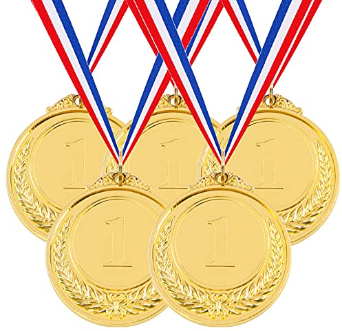 Hilitchi Lot de 5 médailles de récompense en or – Médailles de vainqueur de style olympique 1ère place avec ruban