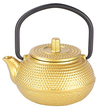 Tissting Tetera de Hierro Fundido, Elegante Tetera Japonesa con Tallados Artísticos, Hervidor de Agua Pequeño Dorado, Juego de Té Tradicional para Uso en Casa u Oficina