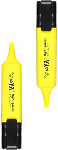 12PA 2 Yellow Highlighters | Stationery Supplies | Student University Essentials | Multipack (2)