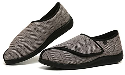 Diabetes Tofflor för Kvinnor Artrit Ödem Justerbar Closed Toe Memory Wide Fit Artrit Svullna fötter Skor Lätta Platta Skum Skumhusskor(Size:38,Color:brun)