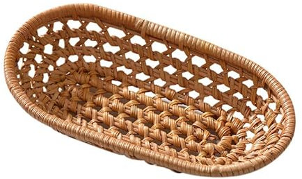 Cesto Portaoggetti in Rattan Intrecciato a Mano Cesti Di Frutta in Rattan Cesto Pane Vimini Vassoio in Tessuto Ovali, Piccolo Contenitore Decorativo Per La Casa Per Tavolino Feste Cena